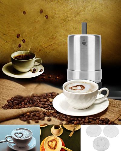 Stainless Steel Coffee Cappuccino Cocoa Duster + 4 PCS Dredger Pattern Mould