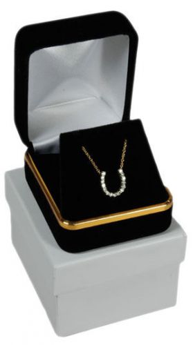 Black Velvet Pendant Necklace Earrings Jewelry Gift Box 1 7/8&#034; x 2 1/8&#034; x 1 1/2&#034;