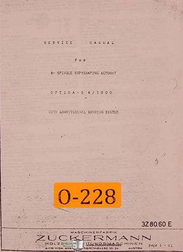 Optima Auckermann S-81000, Copy shaping Automatic Machine Service Manual 1976