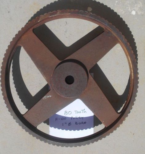 1 pc. 80 tooth H-100 sprocket, 1&#034; bore, no keyway,  pulley, lot 1-80-H100P