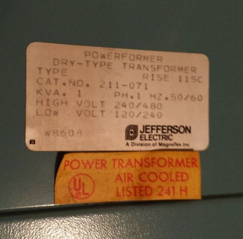 Jefferson Electric Powerformer 211-071 1 KVA 240/480 to 120/240 Volt Transformer, US $95.00 – Picture 3