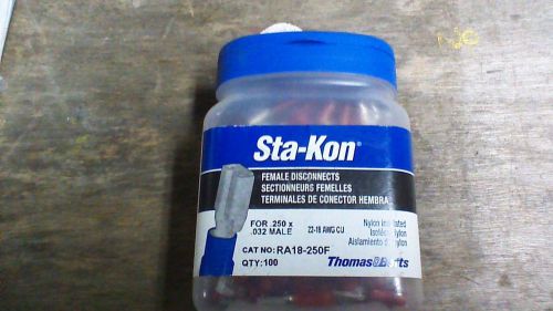 100 t&amp;b sta-kon female disconnect ra18-250f  18-22 awg.       l38 for sale