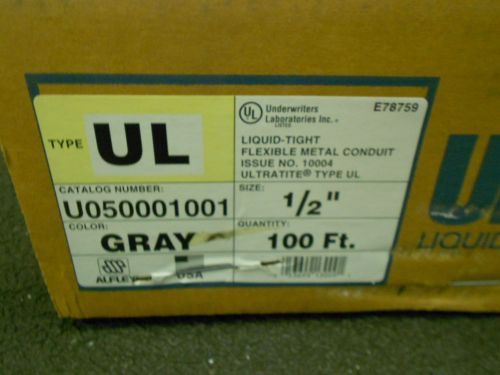 Ultratite type ul u050001001 gray flexible metal conduit 1/2&#034; 100ft roll nib for sale