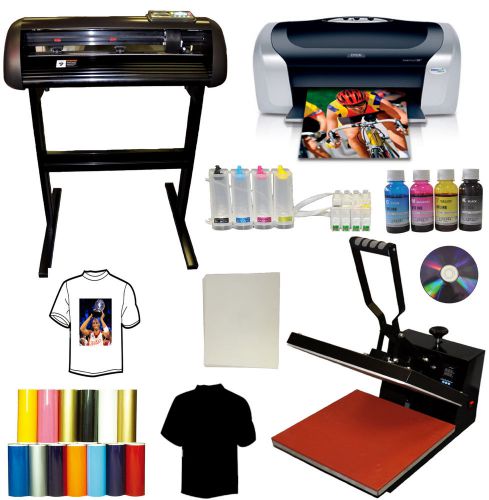 15x15 heat transfer press,24&#034; metal vinyl cutter plotter,printer+cis+tshirt pack for sale