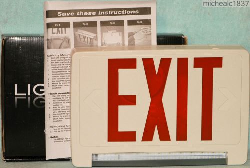 Pli ultra bright red exit sign with emergency lighting pipe combo all led new! for sale
