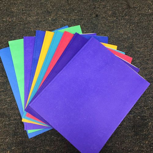 LOT of 9 paper pocket portfolios/folders, 7 with brads, 2 without, variety color