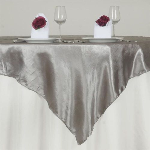60&#034; x 60&#034; SILVER Adoringly Adorned Satin Lily Tablecloth Overlays