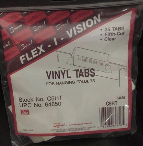 Smead 1/5 fifth cut clear flex-i-vision vinyl hanging file folder tabs 6 pkg for sale