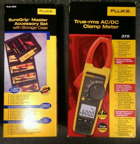 Combo Set! Fluke 375 True-rms AC/DC Clamp Meter and TLK 225 Accessory Kit *NIB*