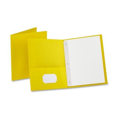 Oxford 57709 Twin Pocket Portfolios with Three Tang Fasteners  Yellow  25 per Bo