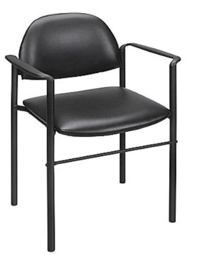 Staples Luxura Round-Back Stacking Chair with Arms, Black