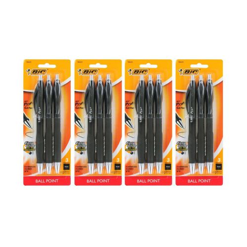 BIC Pro+ Retractable Ball Point Pen Medium Point Black Ink Pack of 12