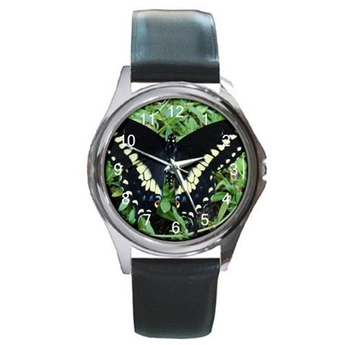 Black Swallowtail (design 2) Round Metal Watch