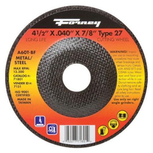Forney industries 71801 &#034;type 27&#034; steel cut off wheel 4-1/2&#034;x.04 for sale