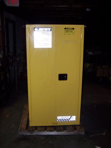 Justrite 55 gal safety cabinet w/ drum rollers 2 door self closing 896270 for sale
