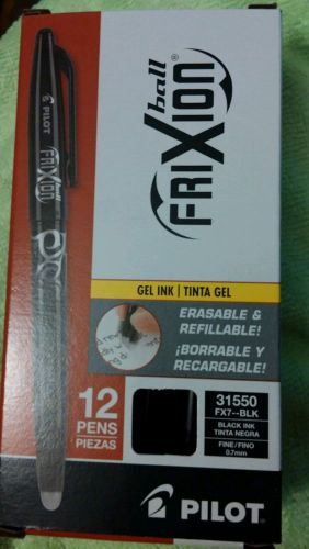 12x PILOT Frixion Erasable &amp; Refillable Gel Ink Pens 31550 FX7--BLK Fine .07mm