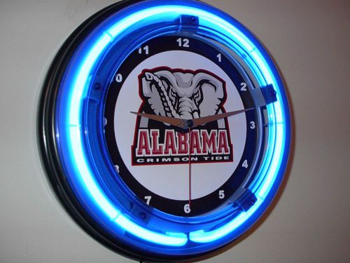 Alabama Crimson Tide Football Gameroom Man Cave Neon Wall Clock Advertising Sign