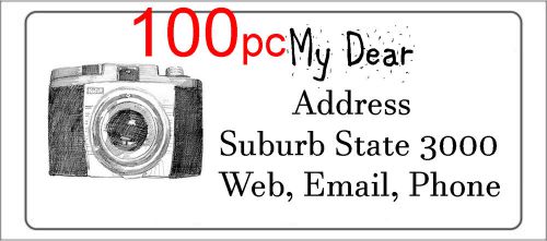 100 Personalised return address label camera photography mailing sticker 56x25mm