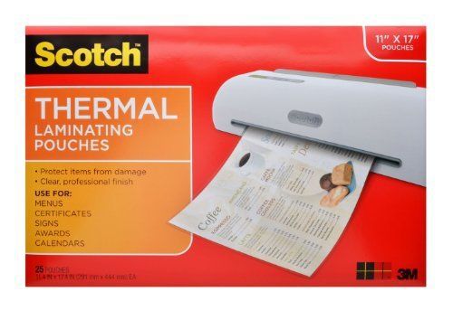 Scotch Thermal Laminating Pouches, 11.45 x 17.48-Inches, 25-Pouches TP3856-25