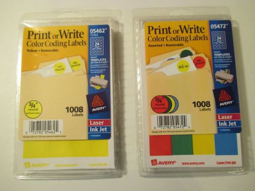 2 AVERY Print or Write Color Coding Labels~Yellow &amp; Assorted~3/4&#034;~1008 Labels/Pk
