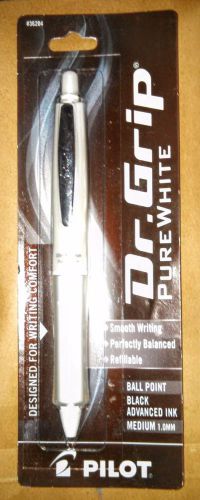 PILOT- Dr. GRIP PURE WHITE  Retractable Ball Point Pen REFILLABLE , BLACK , MED.