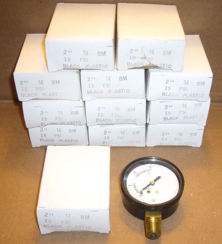 Lot of 12 pressure gauges 15psi 2&#034; face 1/4&#034; npt - used - made in usa by cpi for sale