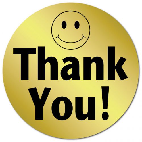 1 Inch Circle, Thank You Smiley Face Gold Foil, Roll of 100 Stickers