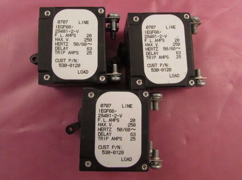 * LOT OF 3 * IEGF66-29481-2-V - Airpax 250V Magnetic Hydraulic Circuit Breakers