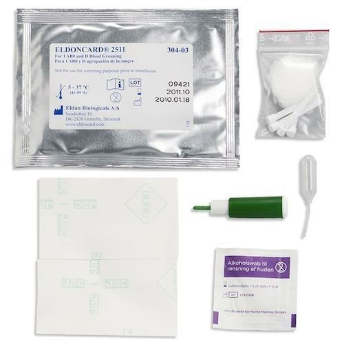 2 Pack Eldoncard Blood Type Test - air sealed envelope, safety lancet, cleansing