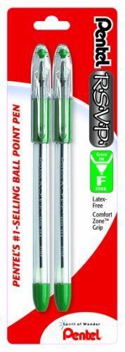 Pentel R.S.V.P. Ballpoint Pen, Fine Line, Green Ink,   (BK90BP2D)