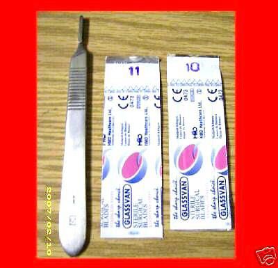 NEW 10 SCALPEL HANDLE #3+10 SURGICAL BLADES #10 #11
