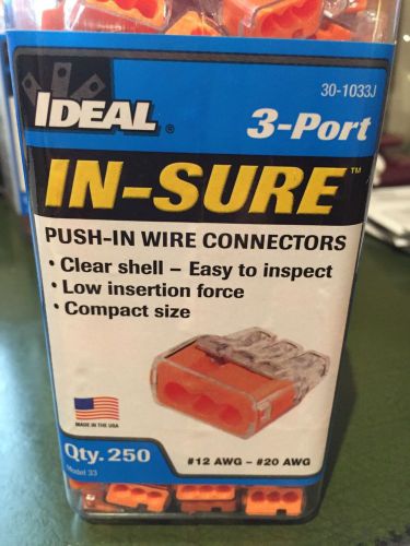 New Ideal In-Sure 3-Port Orange Push In Wire Connectors 250k Part #: 30-1033J