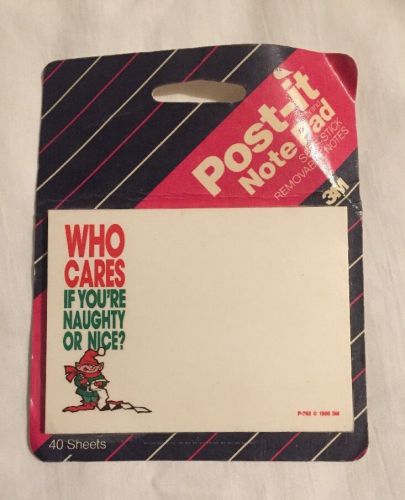 VINTAGE 1986 POST-IT NOTE PAD 3M &#034;Who cares if you&#039;re naughty or Nice&#034;? Festive