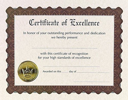 Great Papers! Certificate of Excellence, Pre-Printed, Gold Foil, Embossed, 8.5&#034;