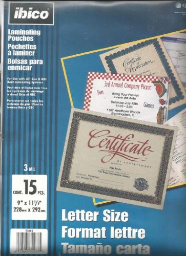 IBICO 15 Count 3 Mil Clear Letter Size LAMINATING POUCHES 9&#034; X 11.5&#034;