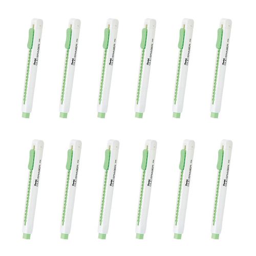 Pentel ZE80 CLIC Rectractable Eraser Pen (12pcs) - White Barrel / Green Eraser