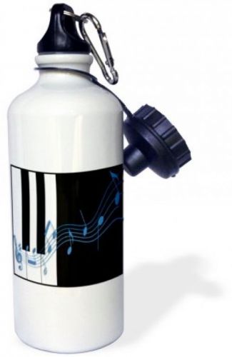 3dRose Blue Music Notes On Piano Keys, Sports Water Bottle, 21oz