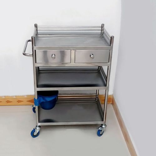 3 Layers Serving Medical F809W Dental Lab Cart Trolley Well Stainless Steel