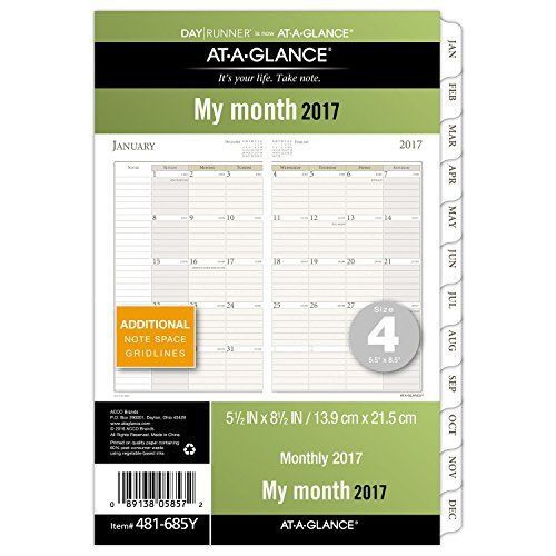 Day Runner Monthly Planner Refill 2017, 5-1/2 x 8-1/2&#034;, Size 4 (481-685Y)