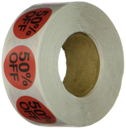 InStockLabels 50 Percent Off Stickers 3/4 Inch 500 Adhesive Stickers Red With...
