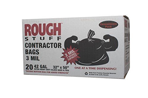 Black Contractor Bags, 3 MIL Extra Heavy Duty, 42 Gallon, 20 Count