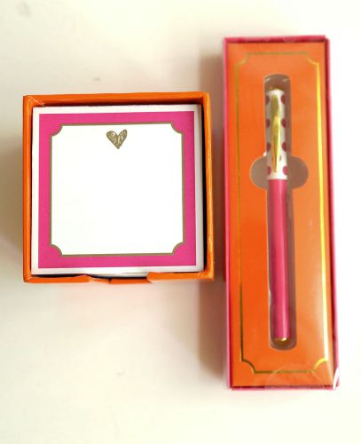 Bright PINK + ORANGE Pen &amp; Notecube Sticky Pad School Desk Accessories