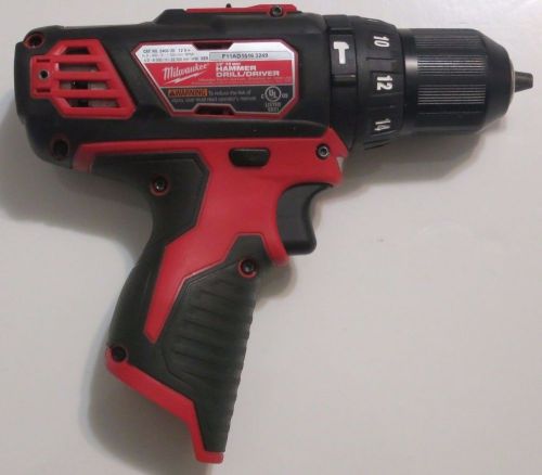 New milwaukee 2408-20 m12 12v li-ion cordless 3/8&#034; hammer drill driver bare for sale
