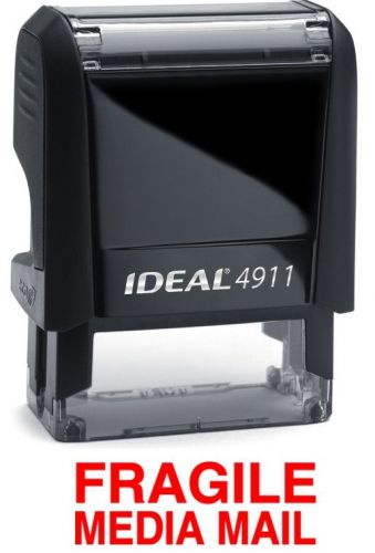 Fragile media mail text on an ideal 4911 self-inking rubber stamp with red ink for sale