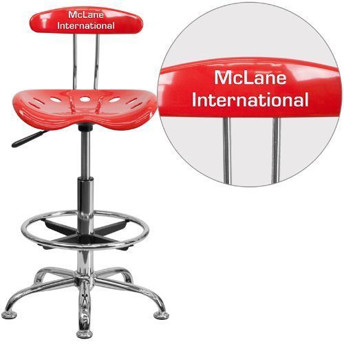 Personalized Vibrant Cherry Tomato and Chrome Drafting Stool with Tractor Seat F
