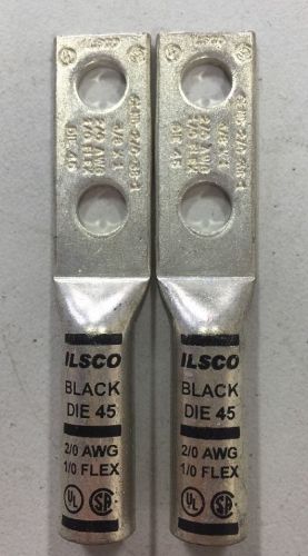Lot of 2 ilsco clnd-2/0-38-1 surecrimp 2-hole compression lug 2/0 awg 1/0 flex for sale