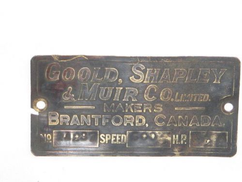 1920&#039;s Goold Shapley Muir Co 1 1/2 brass engine tag hit miss stationary ORIGINAL