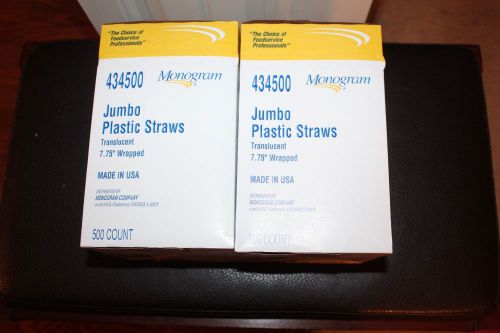 2 Boxes Of 500 Drinking STRAWS Paper Wrapped Jumbo Plastic 7.75&#034; Translucent