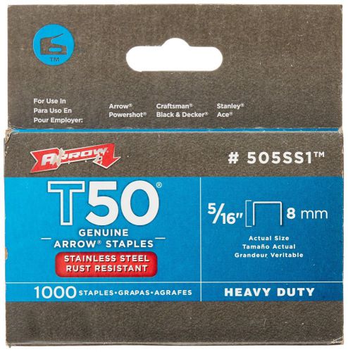 Arrow fastener 505ss1 genuine t50 5/16-inch stainless staples 1000-pack for sale