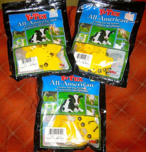 75 Y-Tex Yellow 1 Tags... 50 Blank Tags Plus 25 Number Tags New Sealed Packs